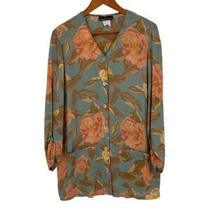 Vintage Carole Little Women's Blouse Shorts Set Size 8 Floral Artsy Relaxed Fit